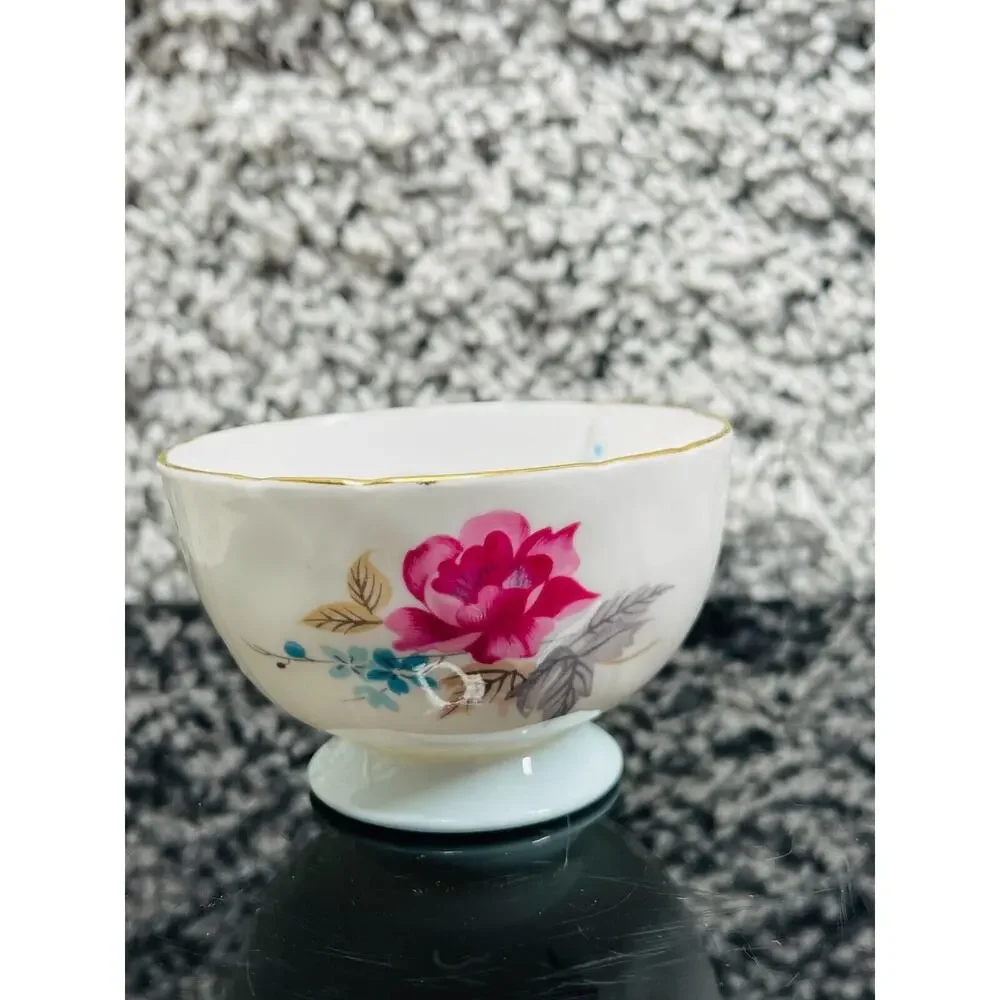 Aynsley England Bone China White Floral Footed Mini Bowl Gold Rim 3